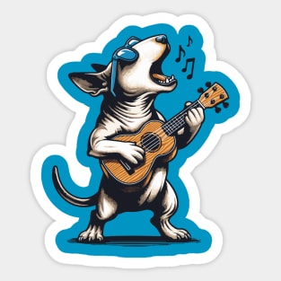 Dog Playing Guitar Singing Bull Terrier Funny Sticker